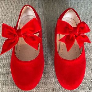 Kiderence Girls Red Velvet Bow Mary Jane’s